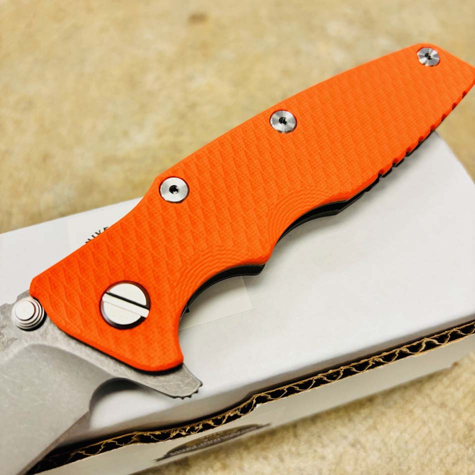 Rick Hinderer Eklipse 3.5" S45VN Spearpoint Tri-Way Battle Bronze, Orange G10 Knife - RH Eklipse 3.5" Spearpt BB Orange