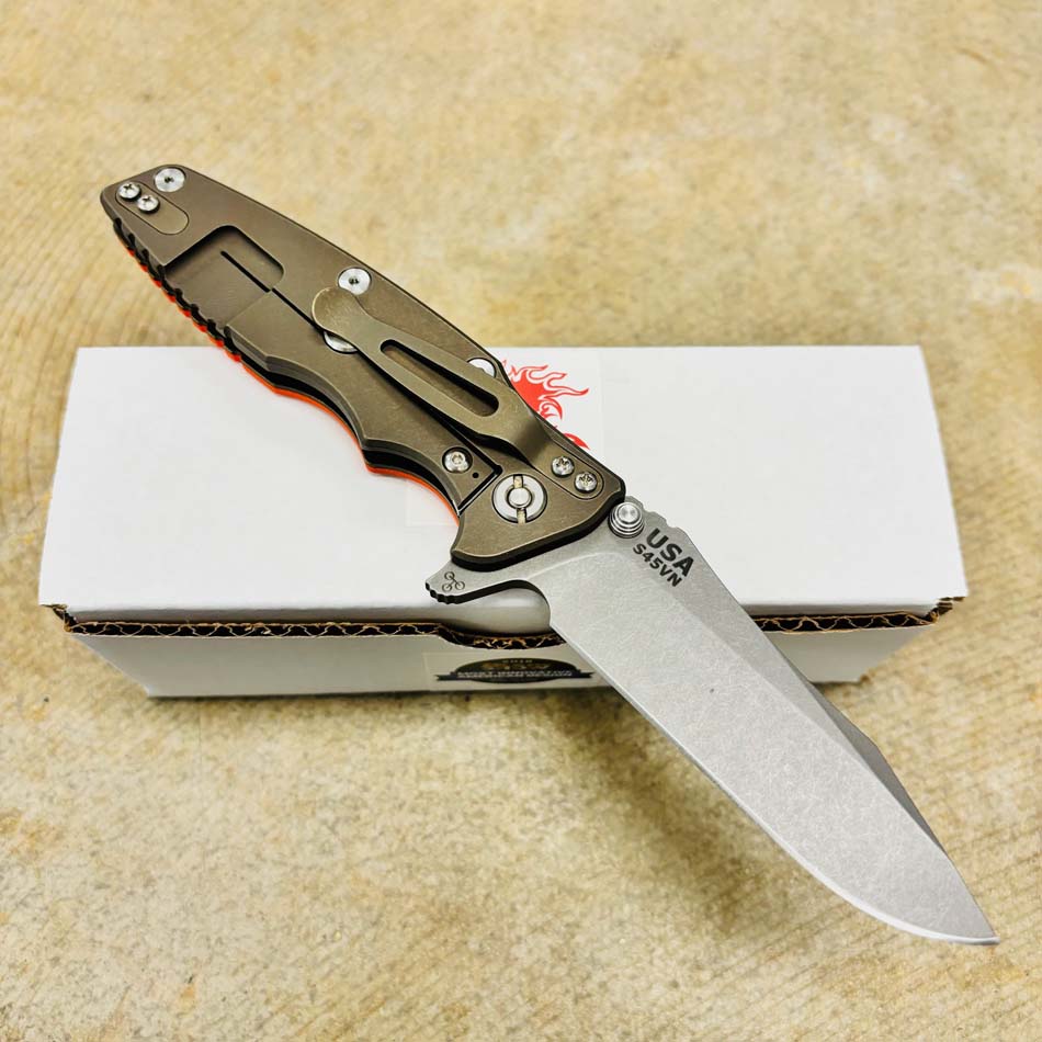 Rick Hinderer Eklipse 3.5" S45VN Spearpoint Tri-Way Battle Bronze, Orange G10 Knife - RH Eklipse 3.5" Spearpt BB Orange