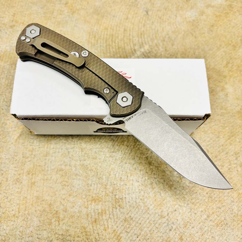 Rick Hinderer Project X Clip Point, S45VN, 3.66" Battle Bronze, Black G10 Folding Knife - RH Project X Battle Brz Black