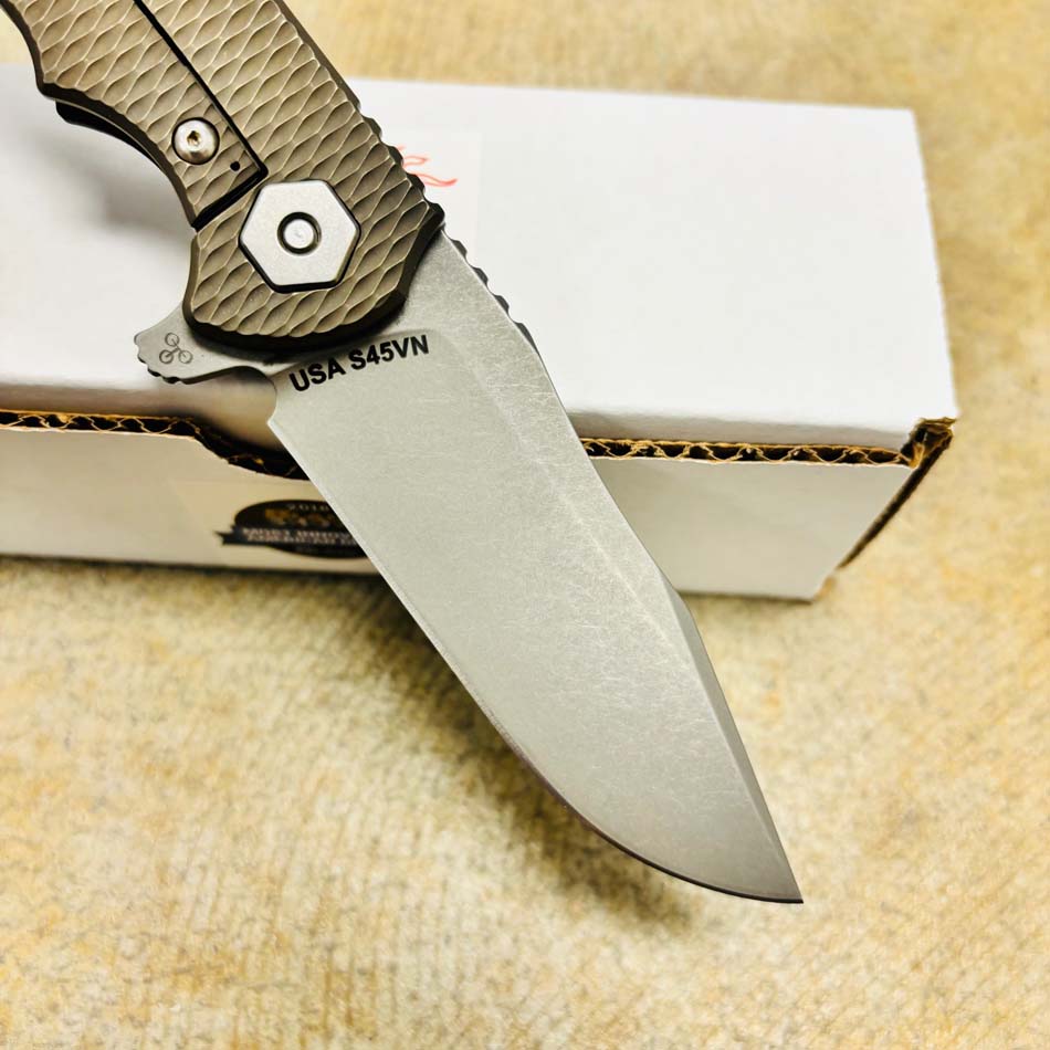 Rick Hinderer Project X Clip Point, S45VN, 3.66" Battle Bronze, Black G10 Folding Knife - RH Project X Battle Brz Black