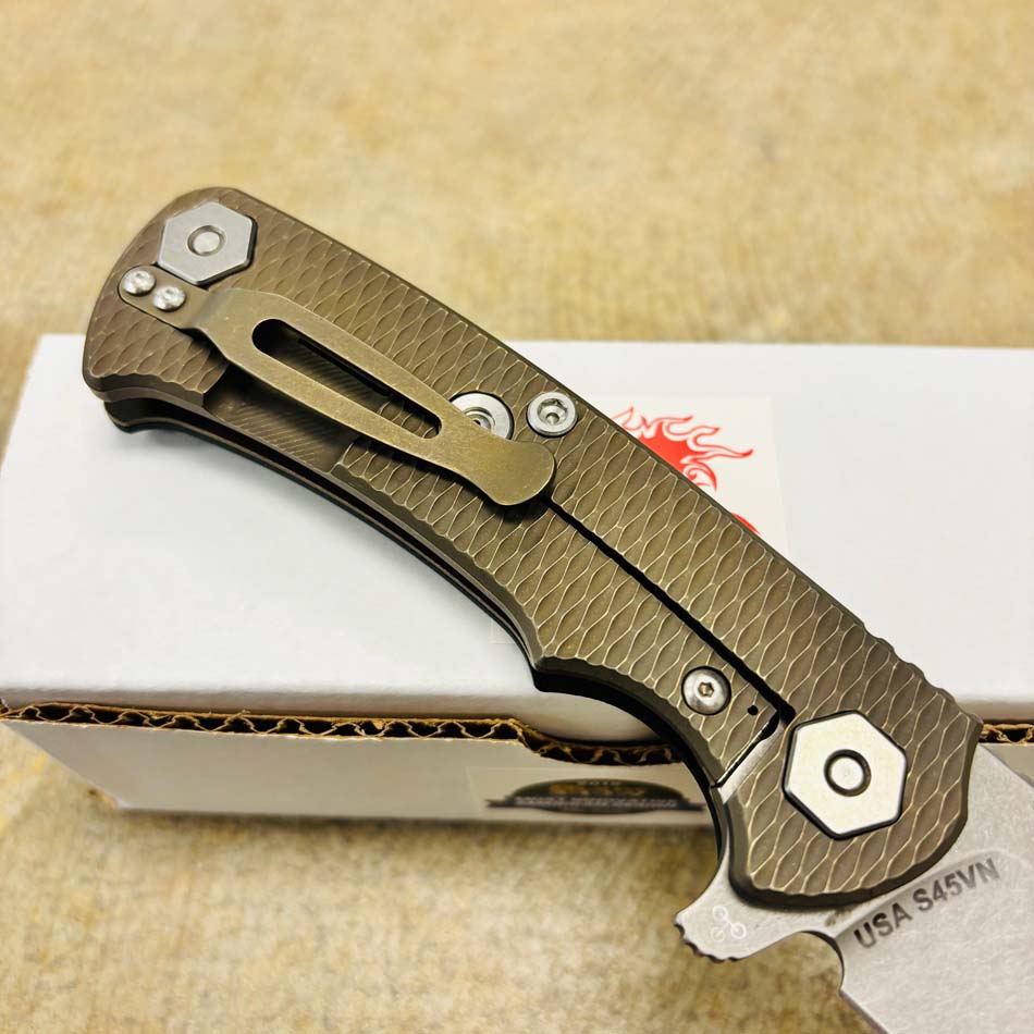 Rick Hinderer Project X Clip Point, S45VN, 3.66" Battle Bronze, Black G10 Folding Knife - RH Project X Battle Brz Black