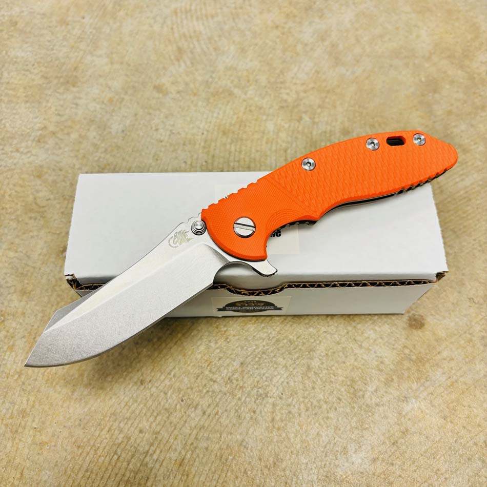 Rick Hinderer XM-18 3.5" S45VN Skinner Tri-Way Stonewash Bronze Faux Bolster Orange G10 Knife - RH XM-18 3.5" SKR SWB Orange