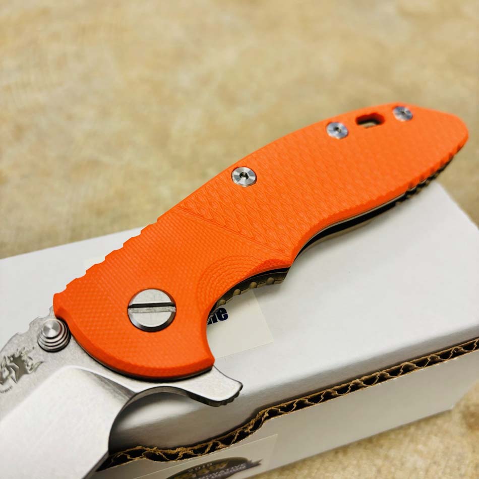 Rick Hinderer XM-18 3.5" S45VN Skinner Tri-Way Stonewash Bronze Faux Bolster Orange G10 Knife - RH XM-18 3.5" SKR SWB Orange