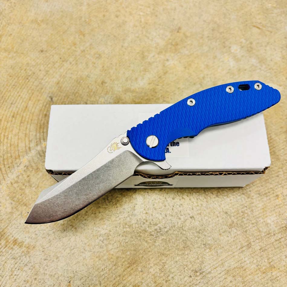 Rick Hinderer XM-18 3.5" Skinner Tri-Way Stonewash, Blue G10 Knife - RH XM-18 3.5" SKR SW Blue G10