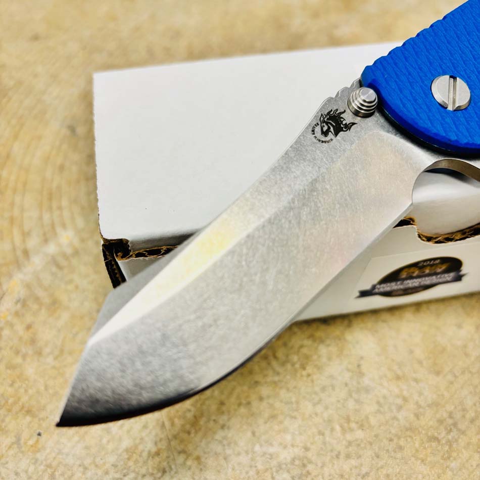 Rick Hinderer XM-18 3.5" Skinner Tri-Way Stonewash, Blue G10 Knife - RH XM-18 3.5" SKR SW Blue G10