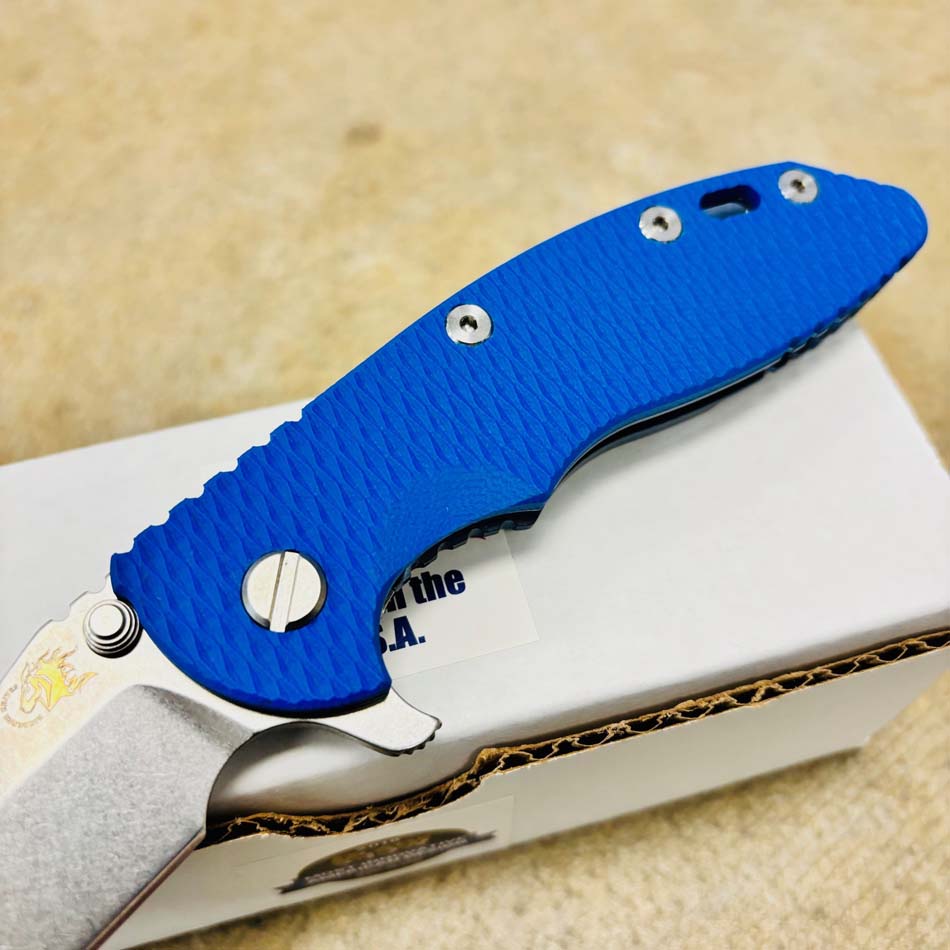 Rick Hinderer XM-18 3.5" Skinner Tri-Way Stonewash, Blue G10 Knife - RH XM-18 3.5" SKR SW Blue G10