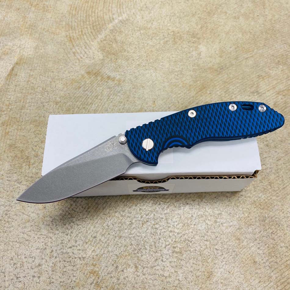 Rick Hinderer XM-18 3.5" Slicer Non-Flipper Working Finish S45VN Blade Tri-Way Battle Blue and Blue/Black G10 Rick Hinderer XM-18 3.5" Slicer Non-Flipper Working Finish S45VN Blade Tri-Way Battle Blue and Blue/Black G10