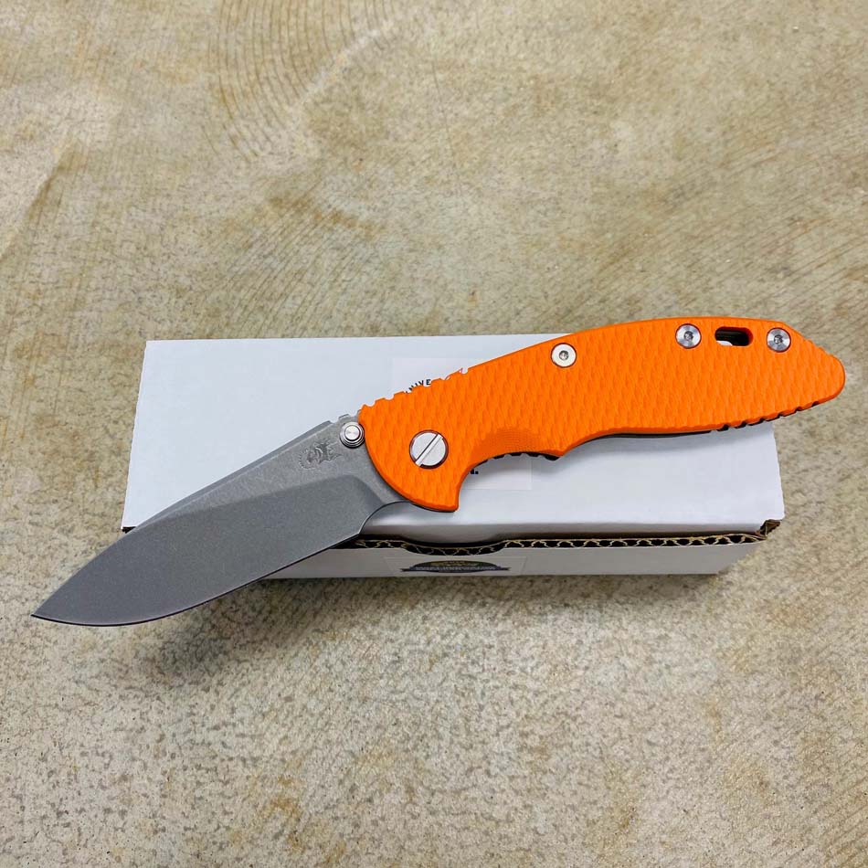 Rick Hinderer XM-18 3.5" Slicer Non-Flipper Working Finish S45VN Blade Tri-Way Battle Bronze Orange G10